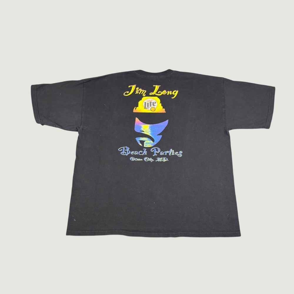 Vintage Jim Long Beach Parties Ocean City MD Miller Lite T-Shirt XL Black Y2K